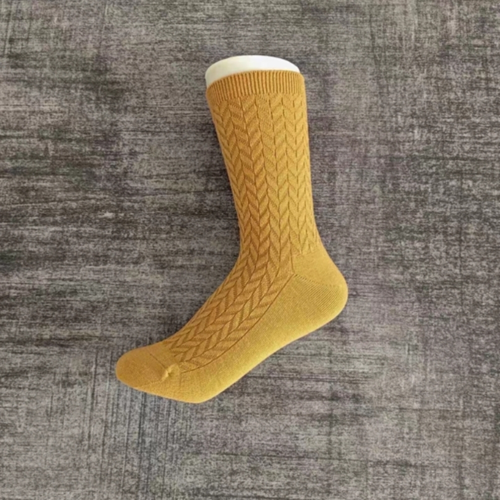 Cotton Cable Knit Crew Socks - Mustard Yellow